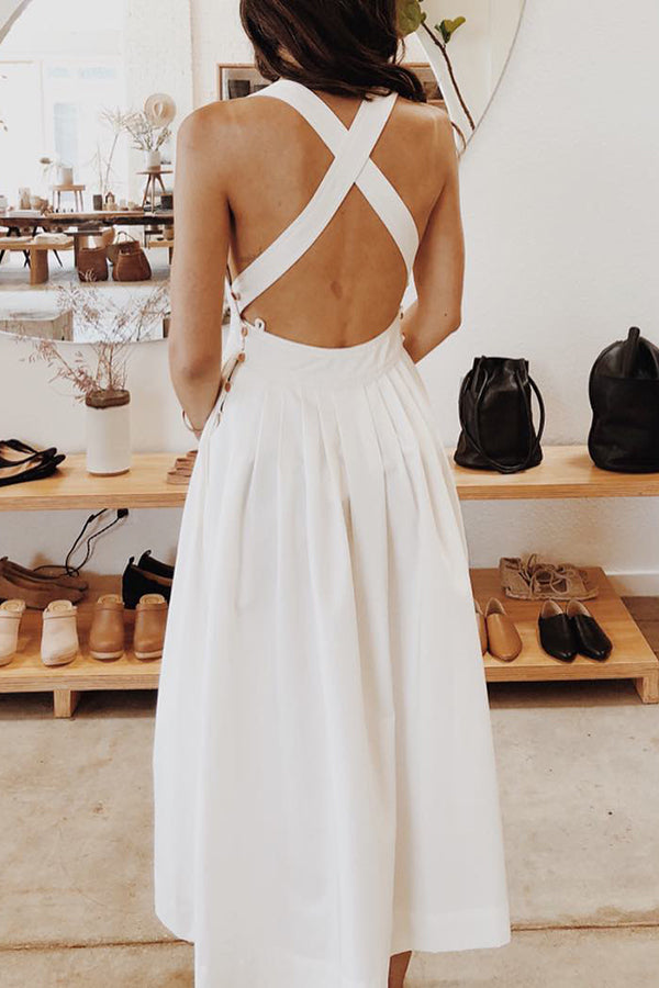 Halter Square Neck Backless Midi Dress