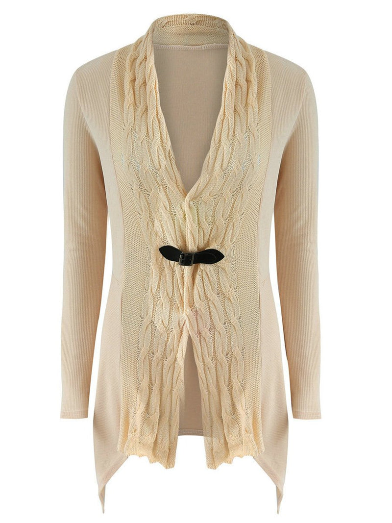 Knitted Long Sleeves Irregular Hem Cardigan Sweater