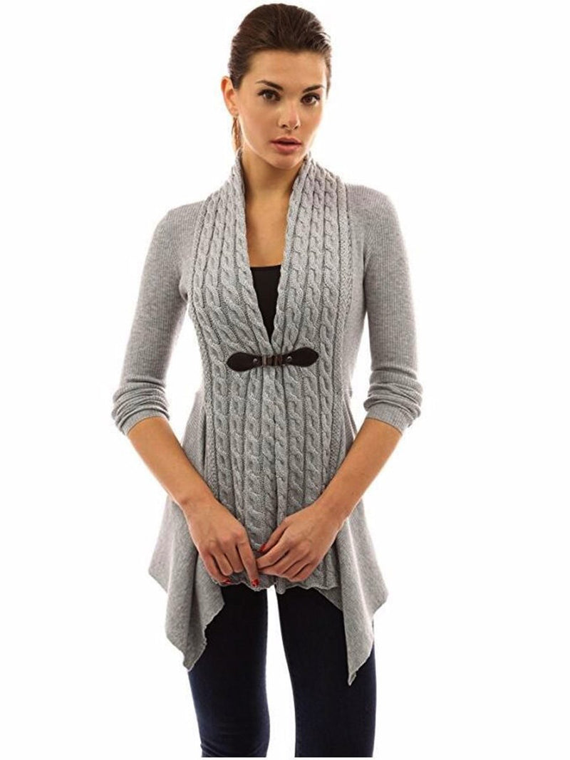 Knitted Long Sleeves Irregular Hem Cardigan Sweater