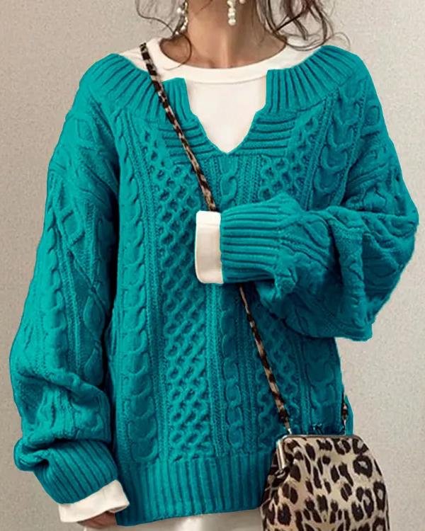 Tiny V Neck Hand Twist Sweater