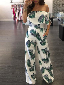 Random Floral Print Off Shoulder Tiered Jumpsuit - Landing Closet