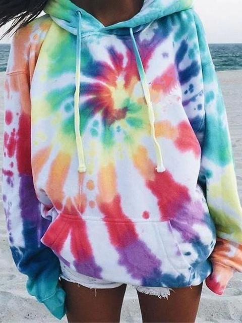 Tie-dye Long Sleeve Drawstring Pullover Hoodie