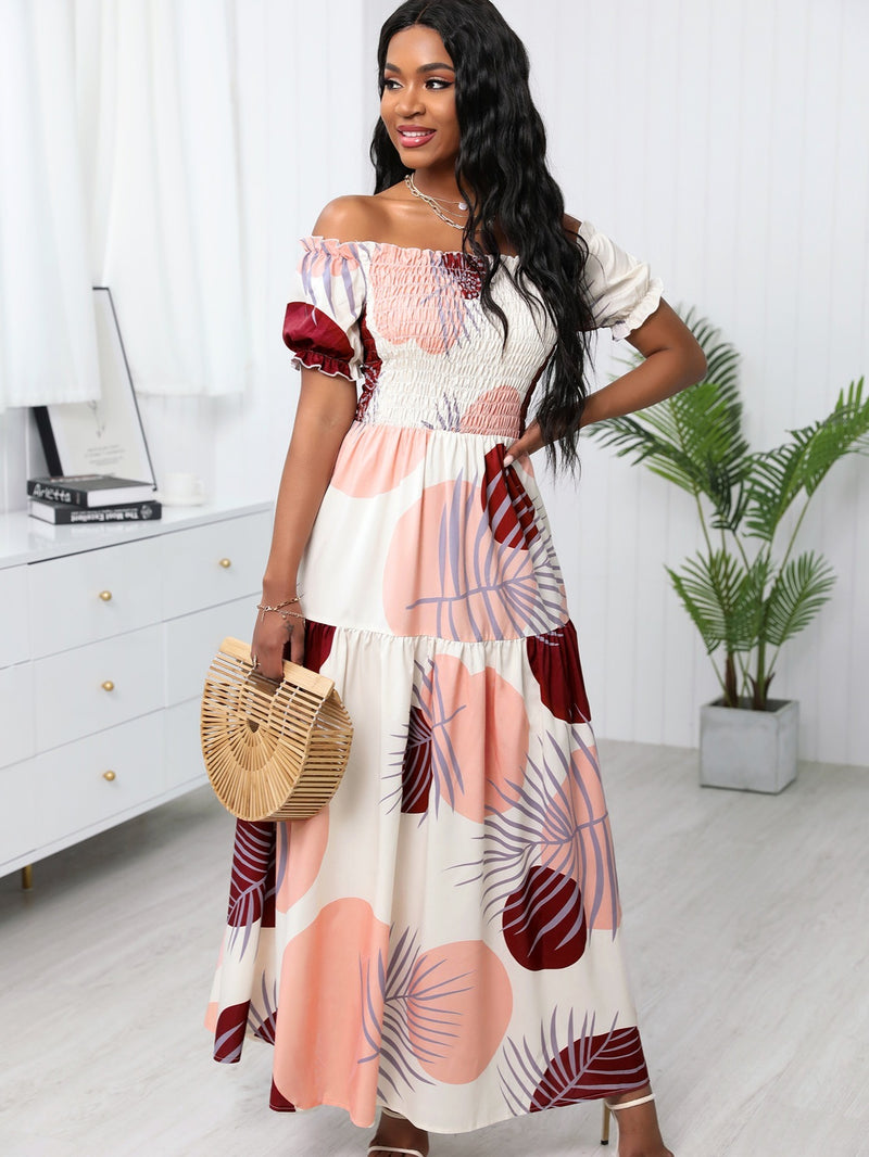 Casual Strapless Colorful Floral Print Off Shoulder Maxi Dress