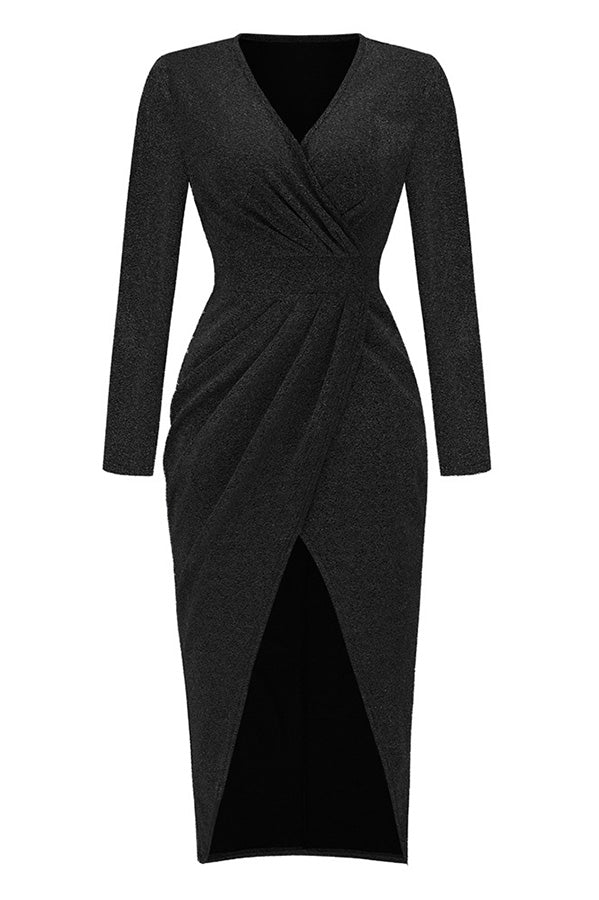 Livia Glitter Long Sleeve Ruched Split Maxi Dress