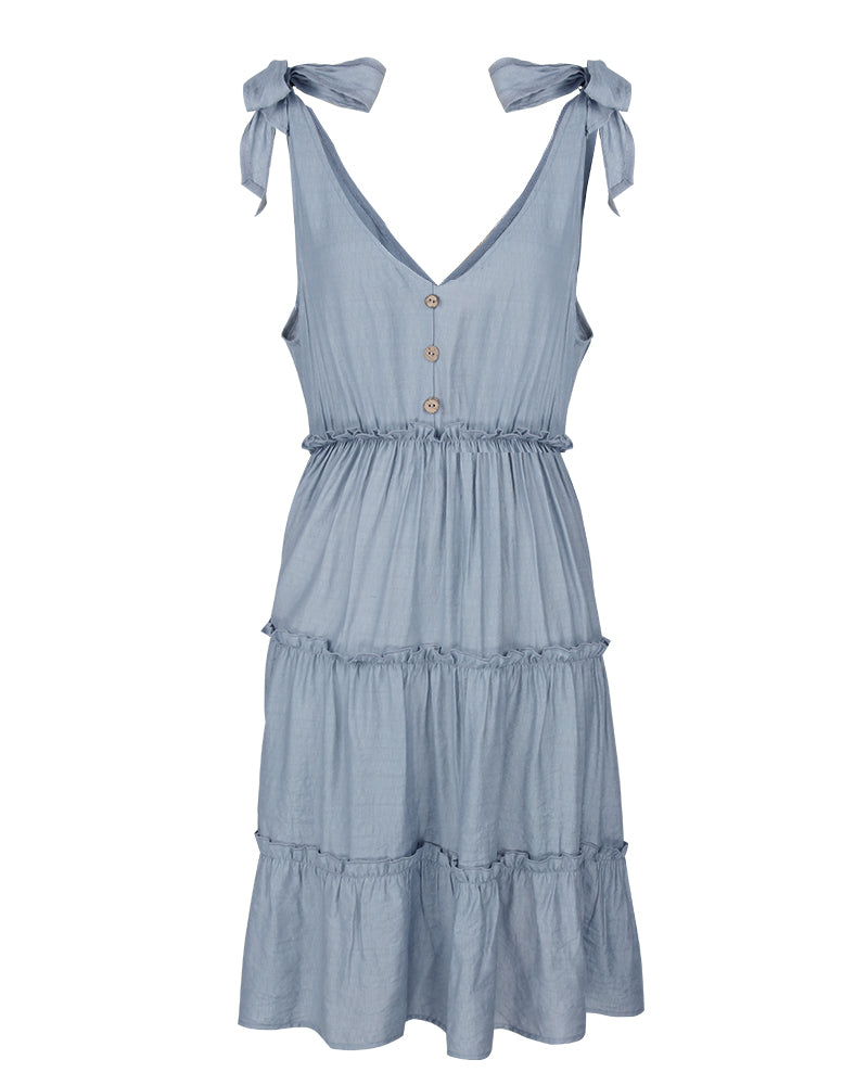 Adjustable Straps Sleeveless Button Up Midi Dress