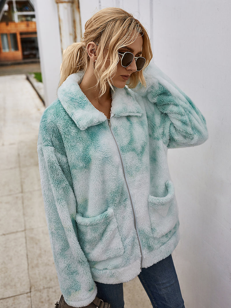 Tie Dye Shaggy Fleece Jacket