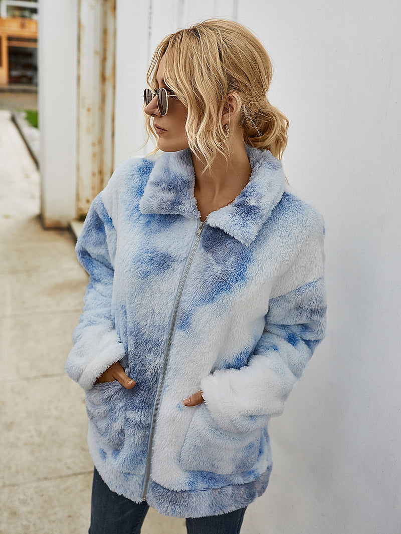 Tie Dye Shaggy Fleece Jacket