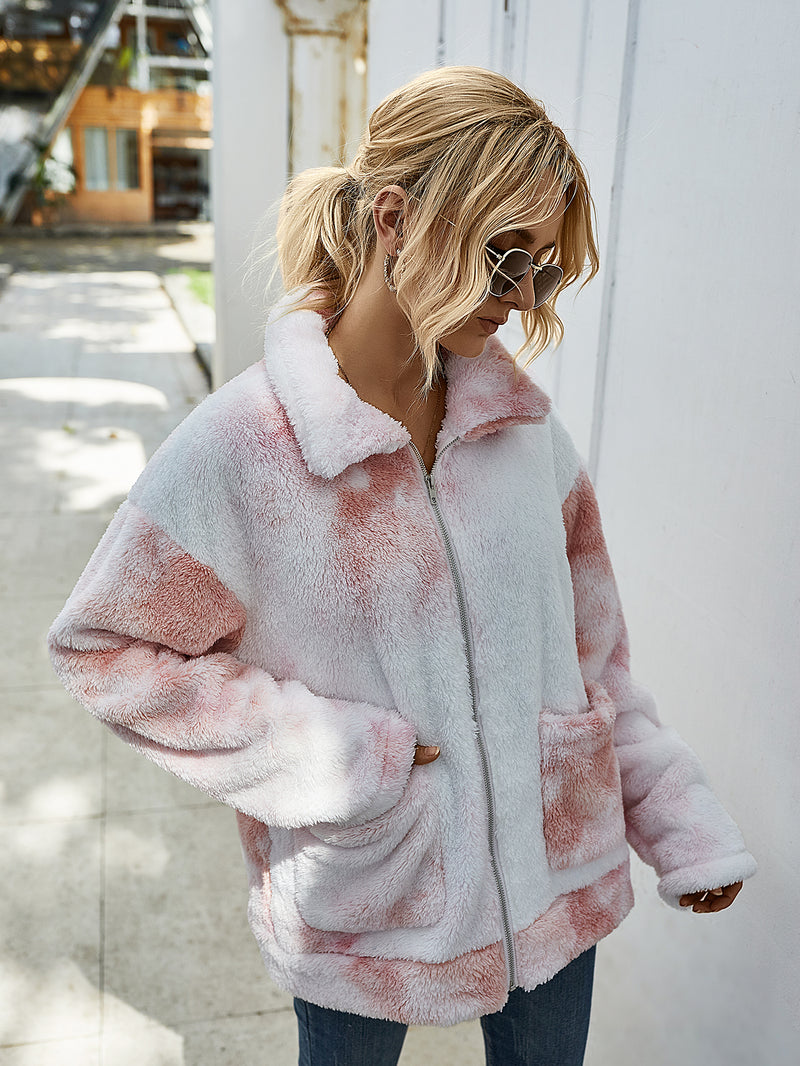 Tie Dye Shaggy Fleece Jacket