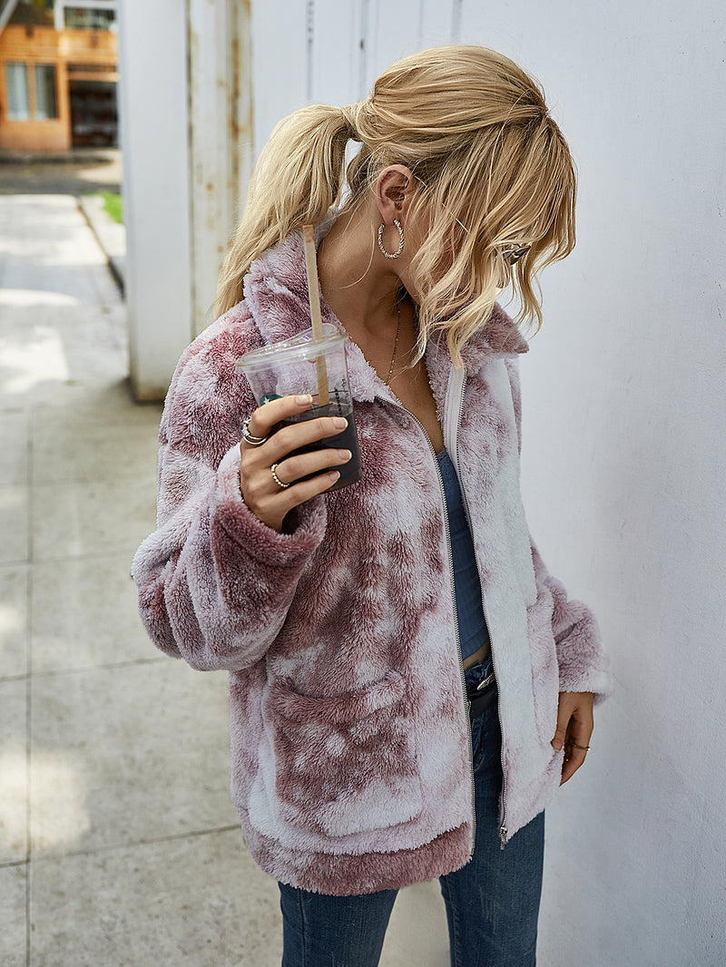 Tie Dye Shaggy Fleece Jacket