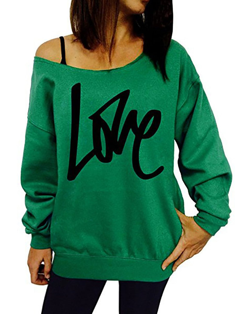 Letter Printed Love One Shoulder Sweatshirt