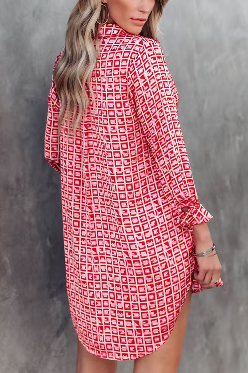 Brenleigh Printed Satin Button Down Shirt Dresses