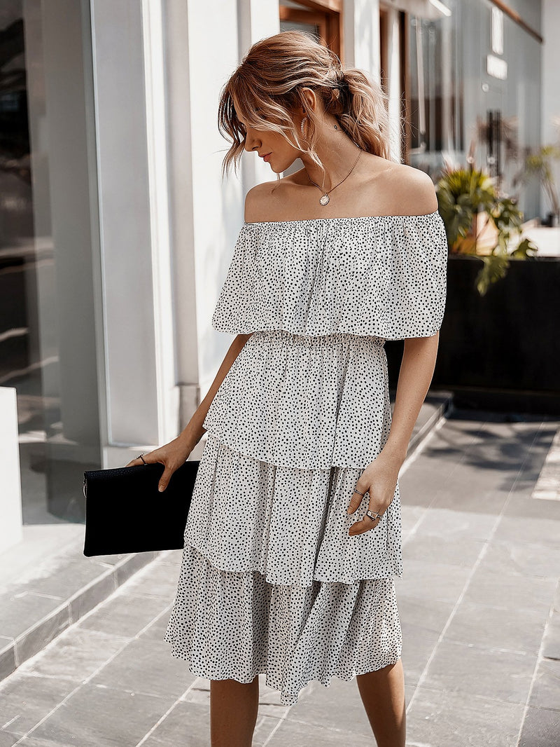 Off The Shoulder Sleeveless Tiered Ruffle Midi Dress