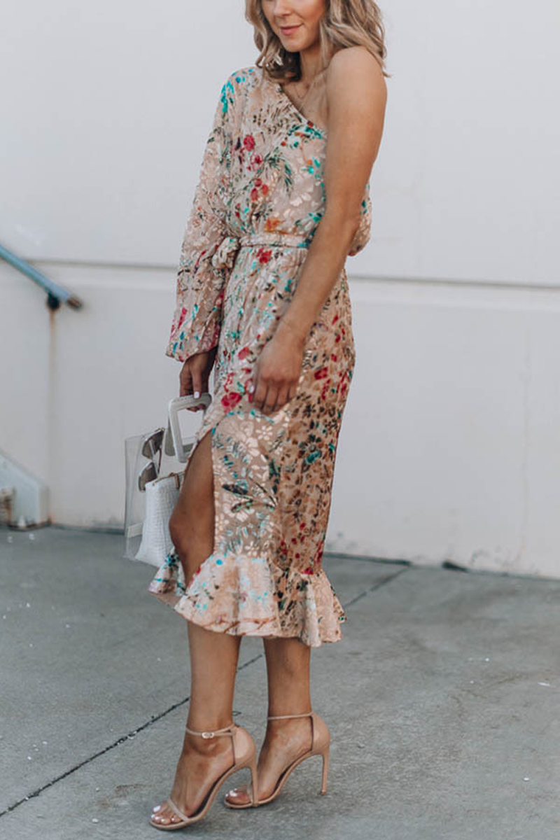 Set Yourself Free Floral Print One Shoulder Dress