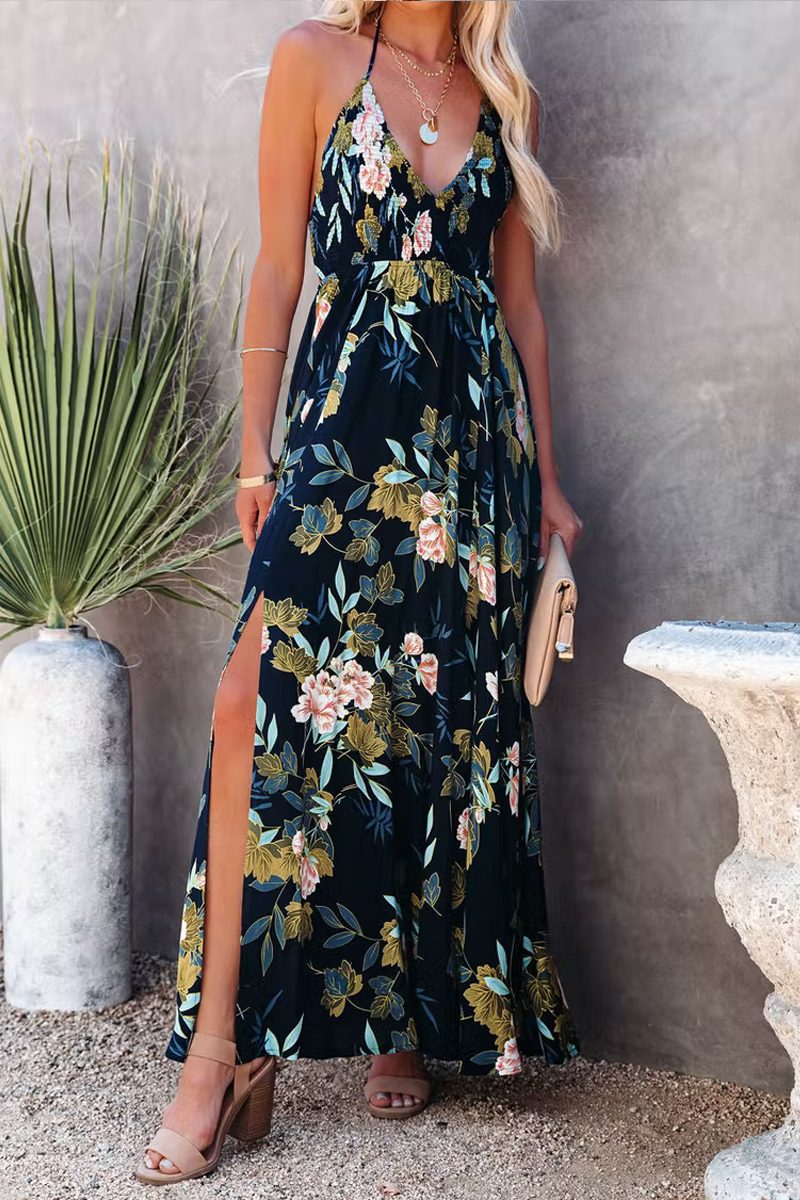 Send Flowers Smocked Halter Maxi Dress