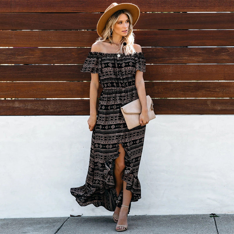 Off Shoulder Ruffled Long Maxi Dress