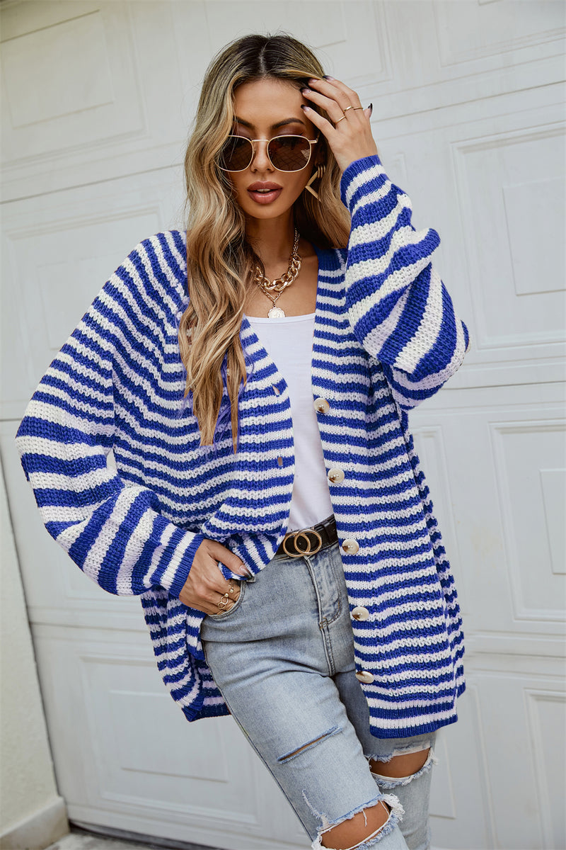 Knitted V Neck Button Down Sweater Cardigan