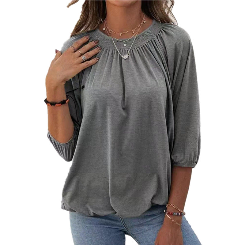 Elastic Waist Short Sleeve Blouse Top