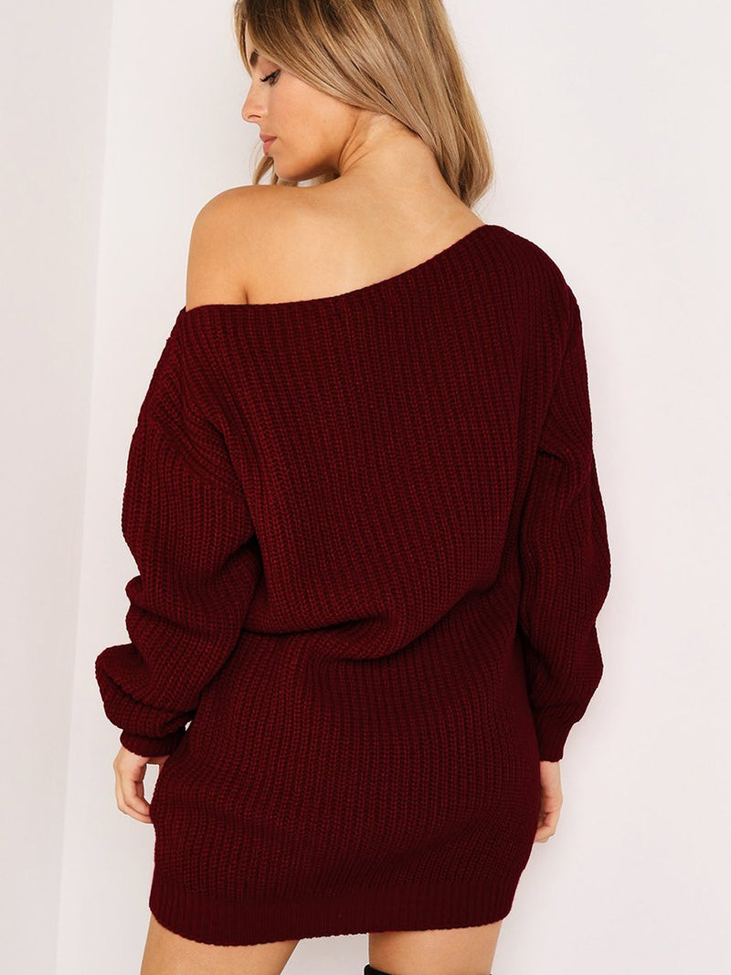 Plain One Shoulder Bodycon Sweater MIni Dress