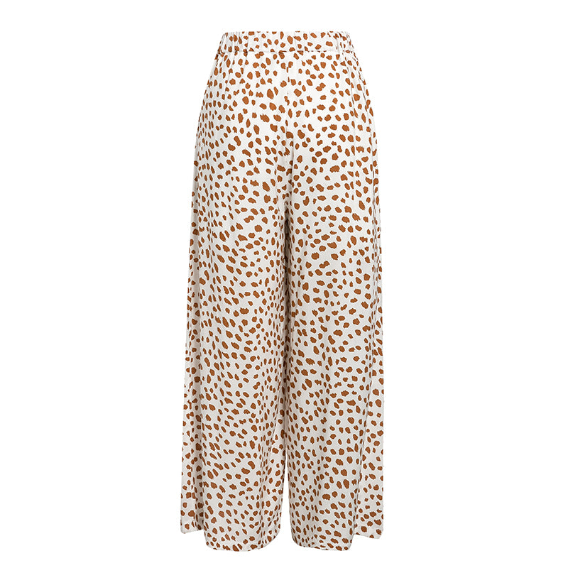 Leopard Print Elastic Waist Pants Wide Leg