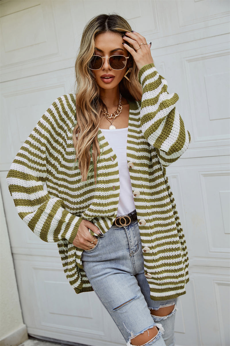 Knitted V Neck Button Down Sweater Cardigan