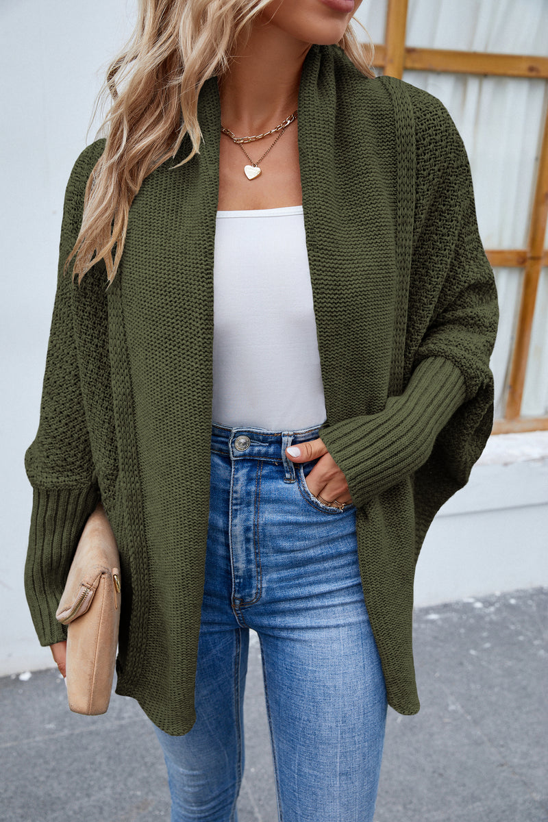 Open Front Long Sleeve Irregular Knitted Cardigan