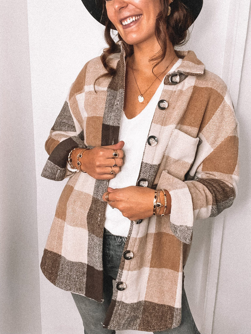 Long Sleeve Button Down Collar Plaid Shirt