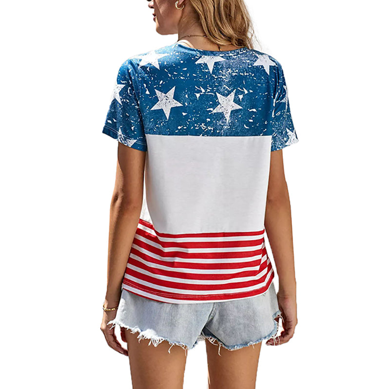 Crew Neck Short Sleeve Casual Star Printed T-Shirt