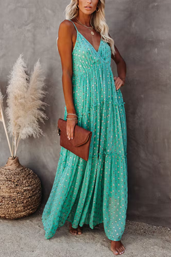 Fathoms Below Adjustable Metallic Tiered Maxi Dress