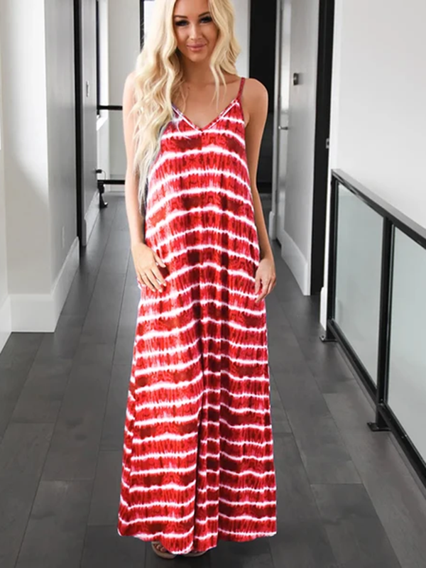 Sleeveless Scoop Neck Striped Loose Long Dress