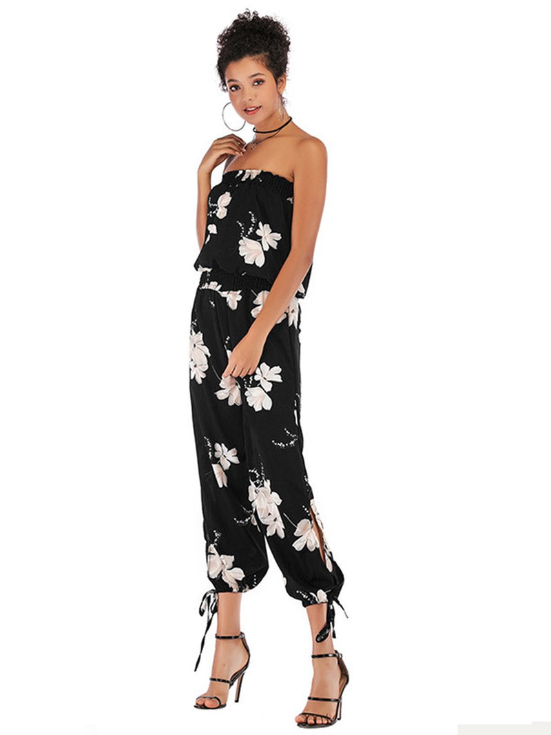 Floral Off Shouler Split Jumpsuit