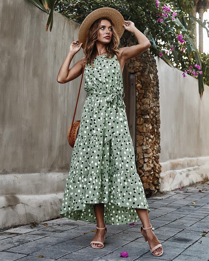 Polka Dot Sleeveless Long Dress