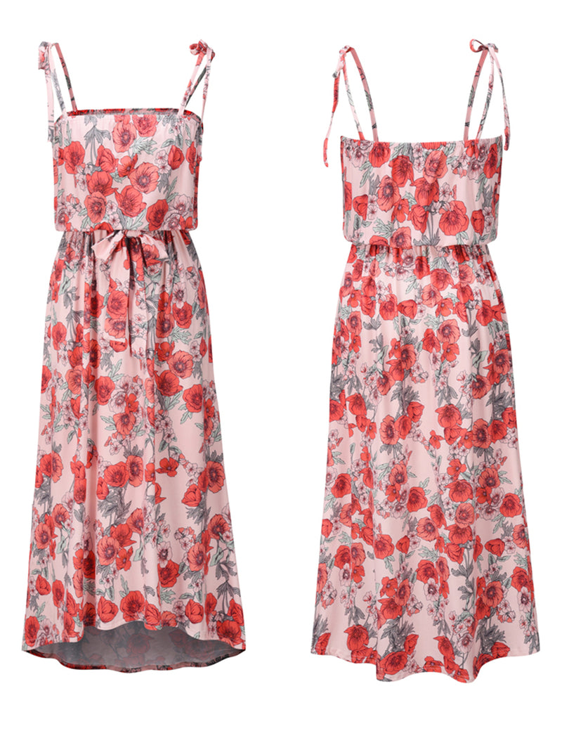 Adjustable Spaghetti Strap Floral Tie front Sleeveless Maxi Dress