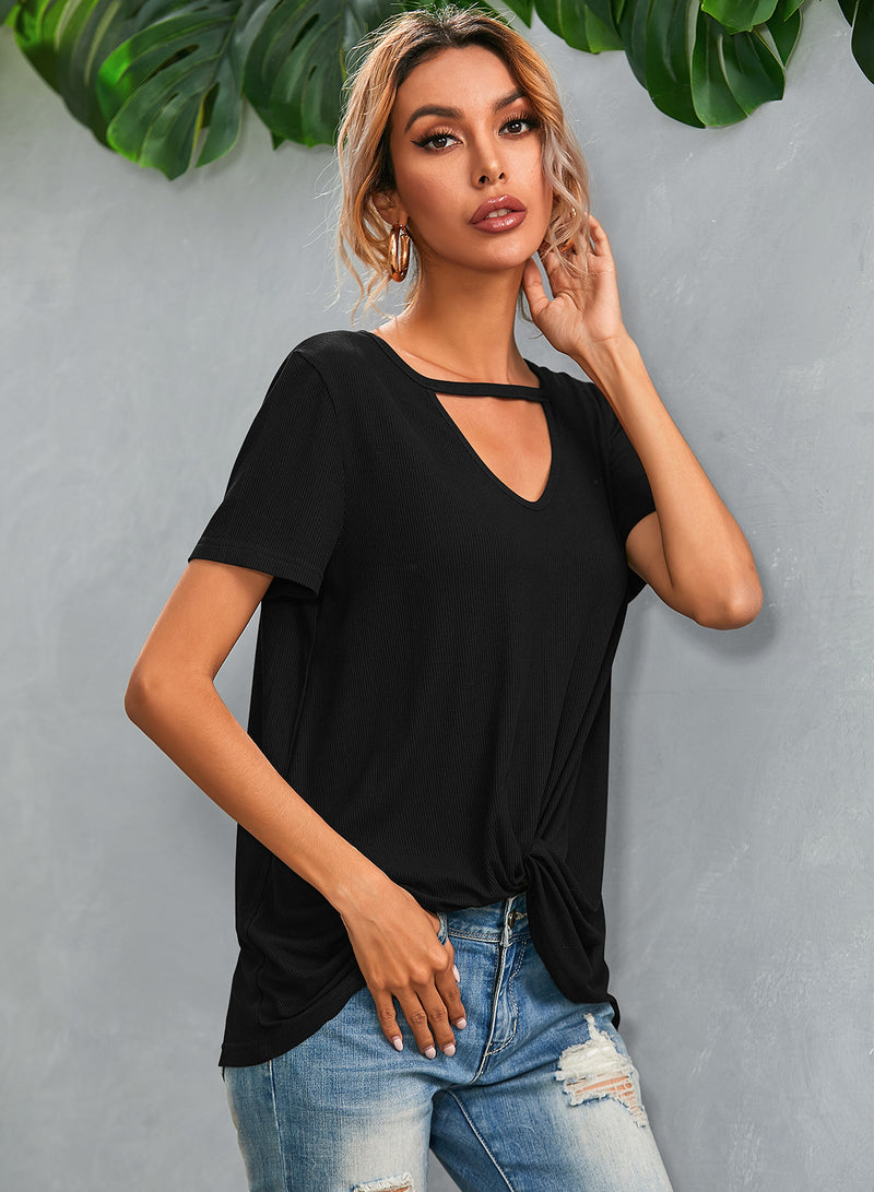 Casual Short Sleeve V Neck T Shirt