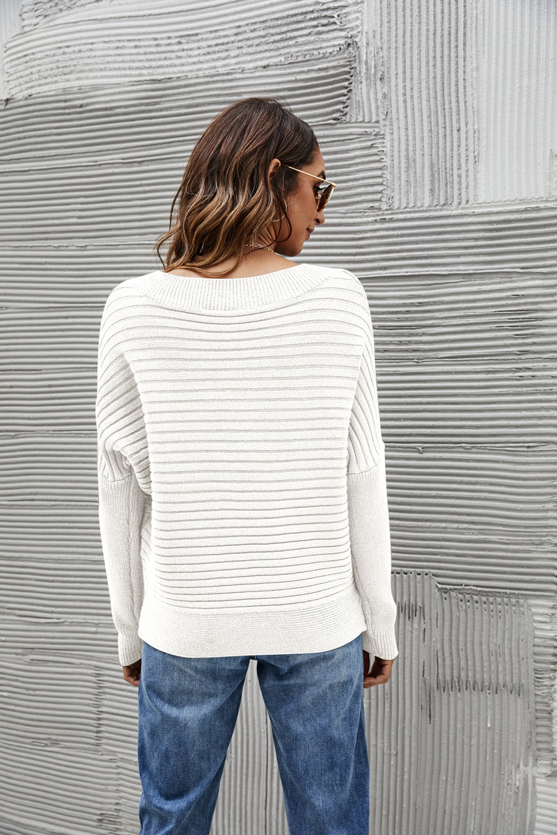 V Neck Casual Waffle Sweater