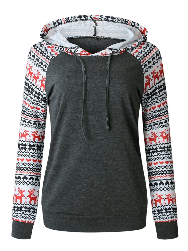 Printed Hooded Long Sleeves Sweater Pullover