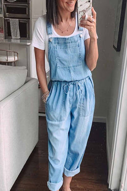 Casual Elastic Waist Denim Jumpsuit