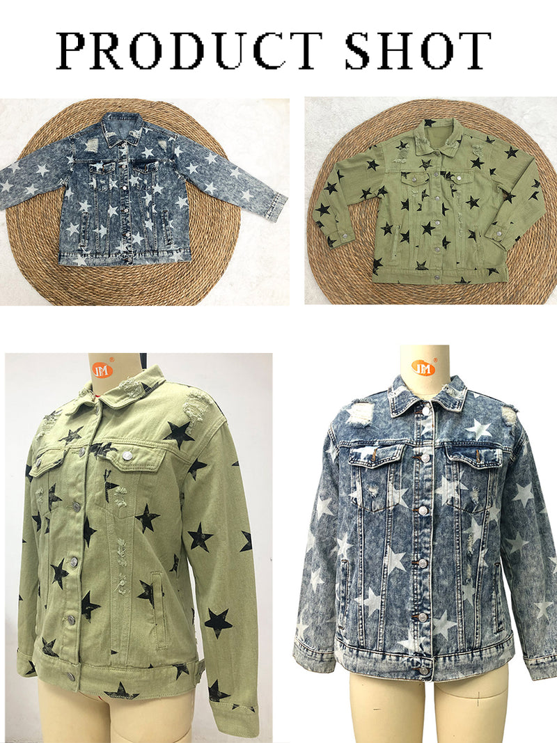 Button Bend Down Collar Star Printed Jacket