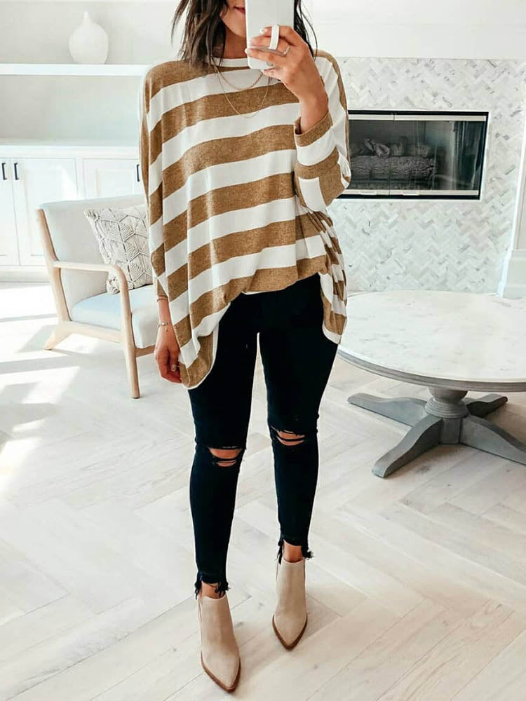 Long Sleeve Round Neck Oversize Blouse Top