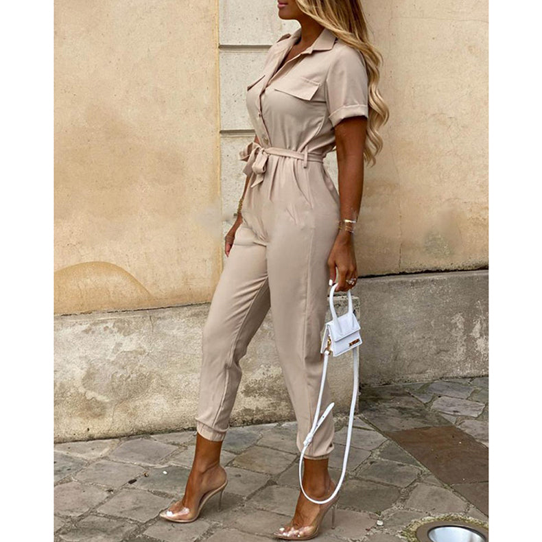 Short Sleeve Buttoned Jumpsuit