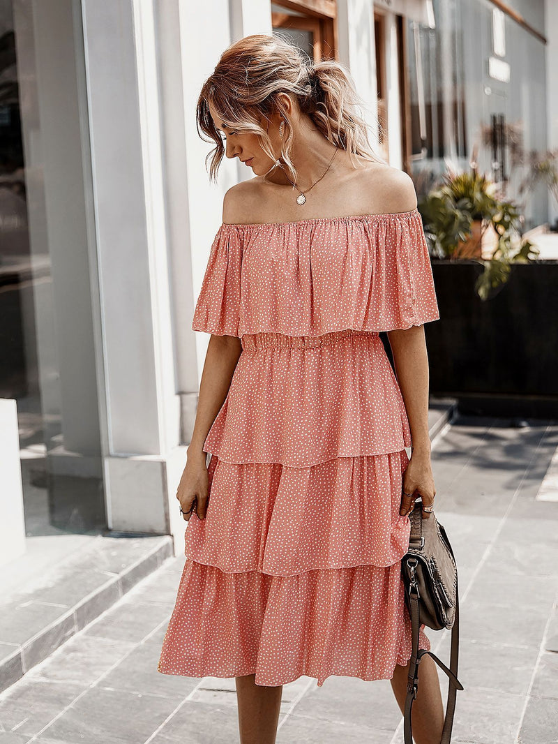 Off The Shoulder Sleeveless Tiered Ruffle Midi Dress