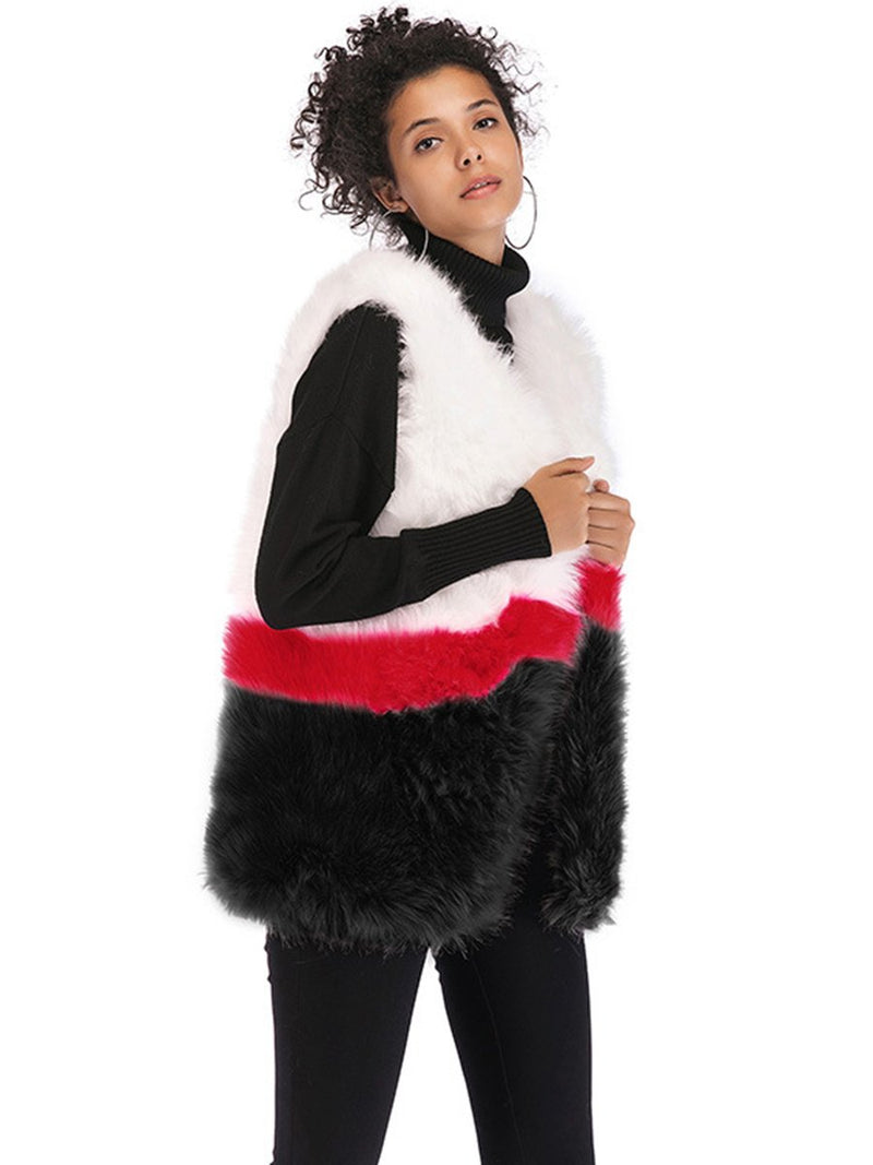 Faux Fur Sleeveless Stitching Plush Coat Jacket - Landing Closet