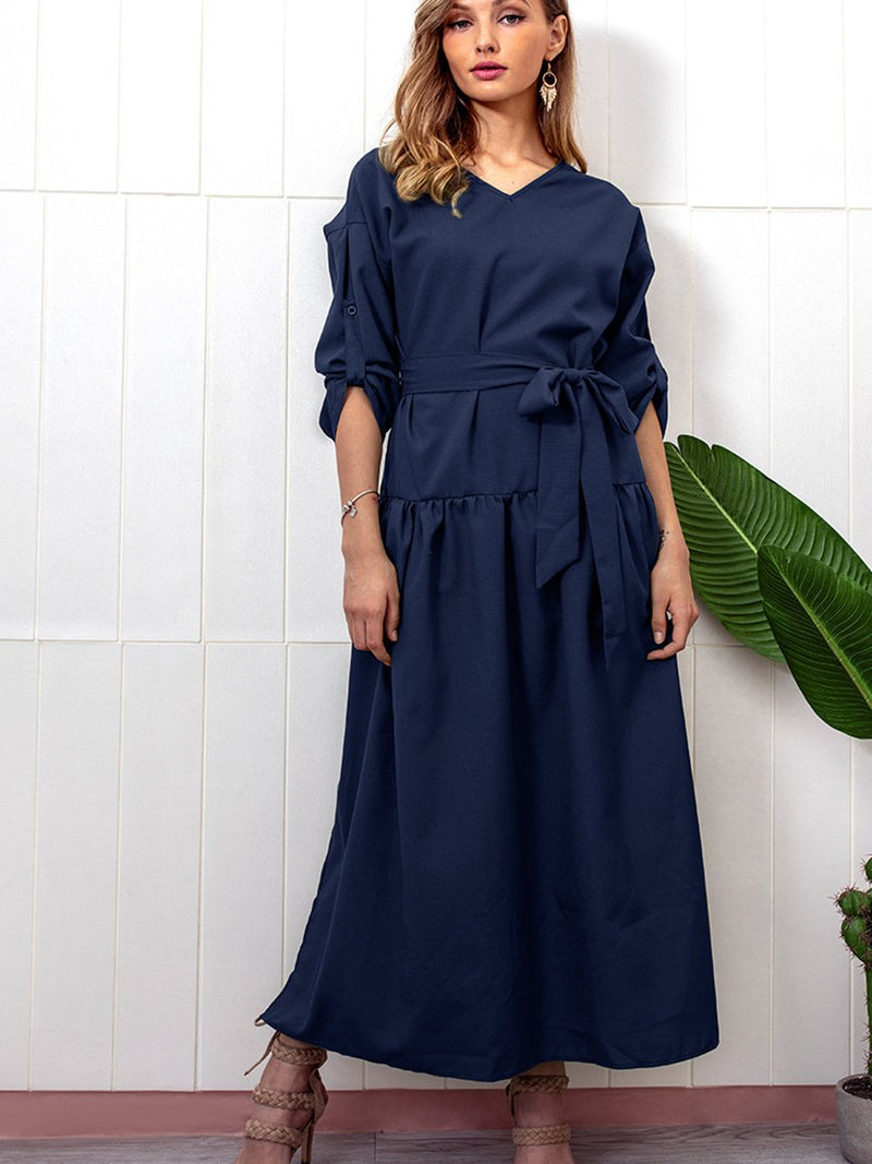 Long Sleeve Loose Plain Maxi Dresses