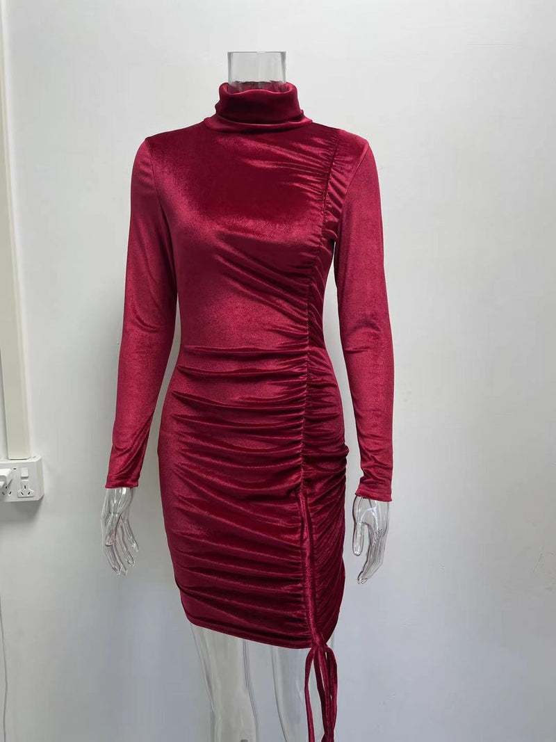 Sexy Long Sleeve Drawstring Bodycon Dress