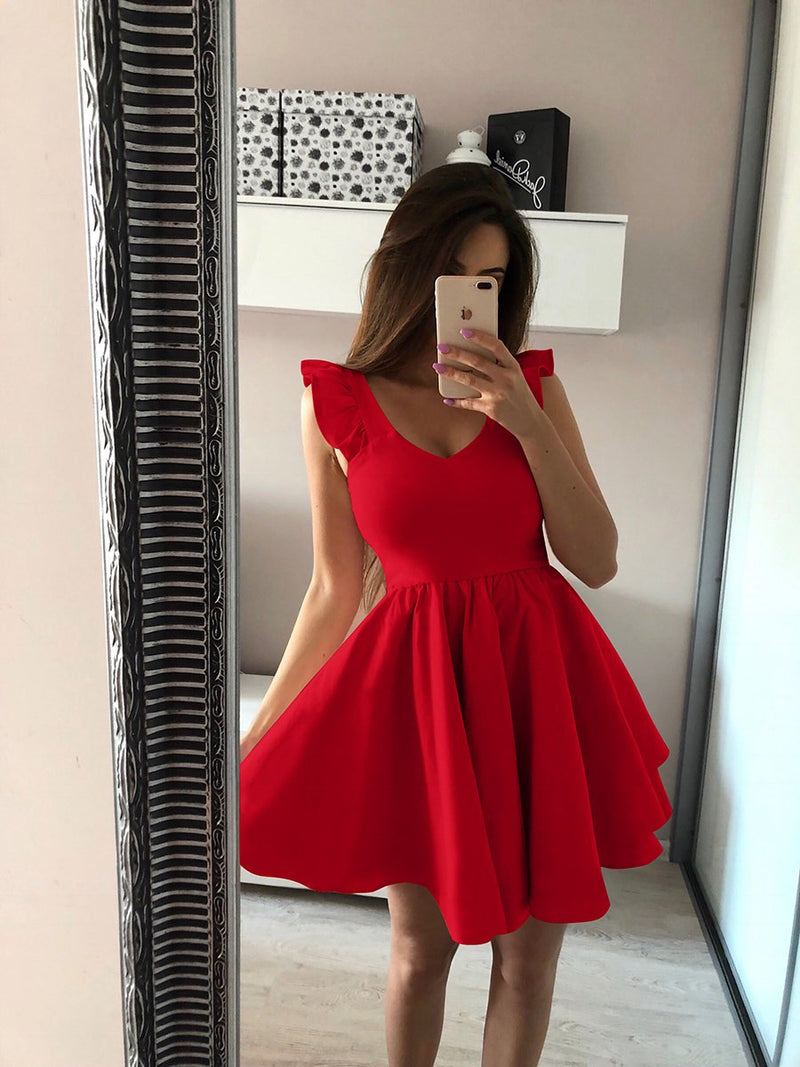 V-neck Sleeveless Bodycon Ruffle Pleated Mini Dress