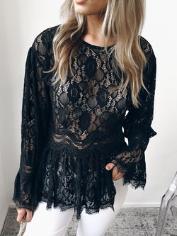 Lace Long Sleeves Round Neck Top