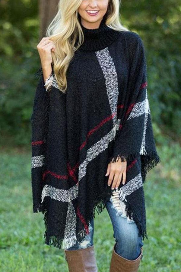 Turtle Neck Cape Shawl Loose Sweater