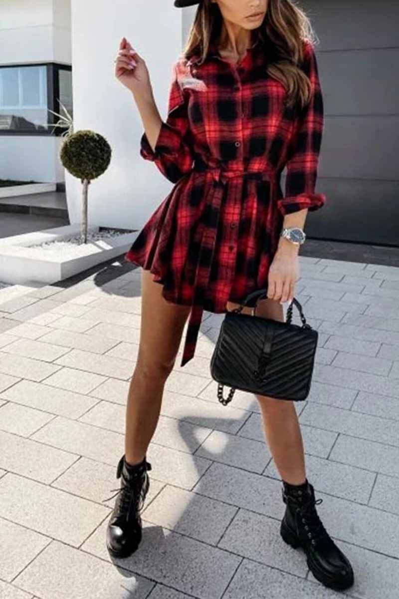 Long Sleeve Plaid Shirt Mini Dress