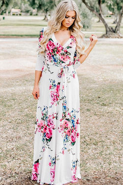 V-neck Floral Print Wrap Dress - 2 Colors