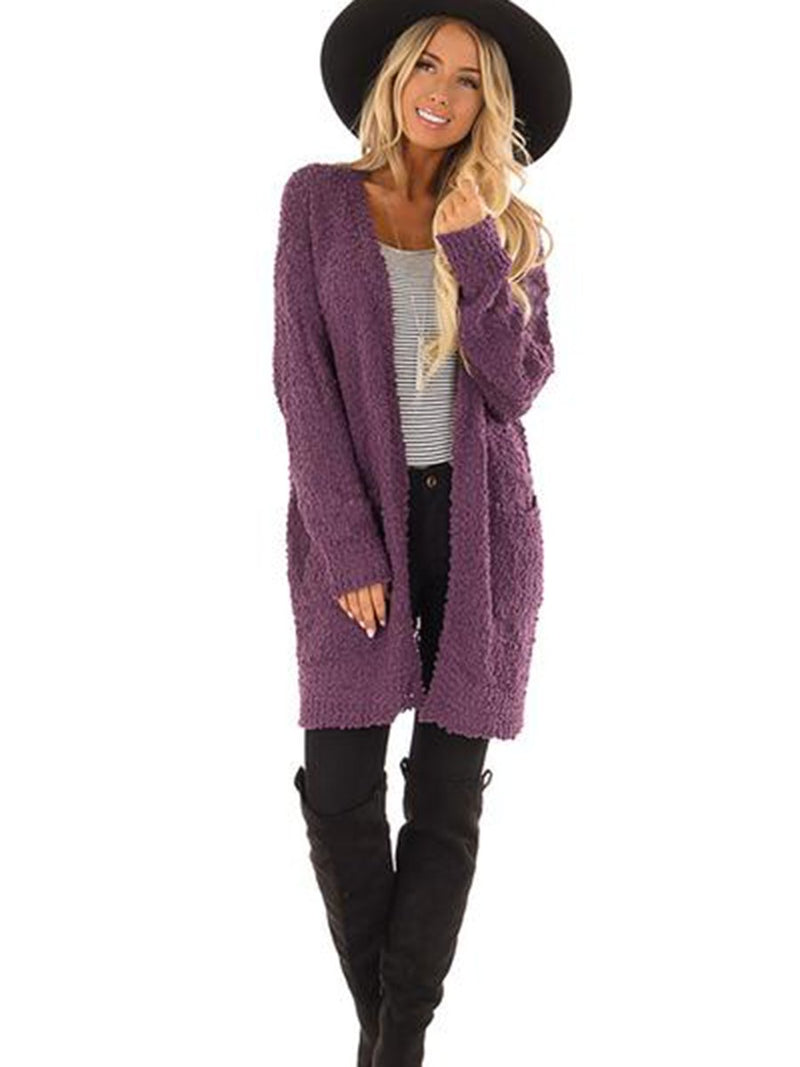 Open Front Large Pockets Long Sleeves Cardigan