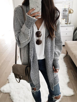 Loose Mid-length Plaid Cardigan